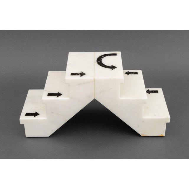 Black Marble Arrow Inlaid White Alabaster Steps, maker unknown. 9" H x 18.75" W x 7" D. Provenance: From an East Village...