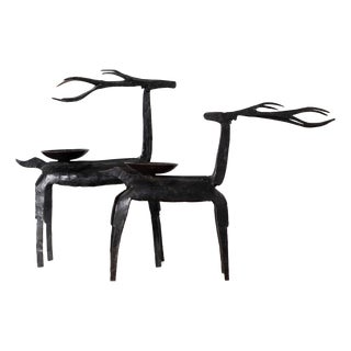 Mid-Century Style Wrought Iron Deer-Shaped Candleholders, 1990s, Set of 2 For Sale
