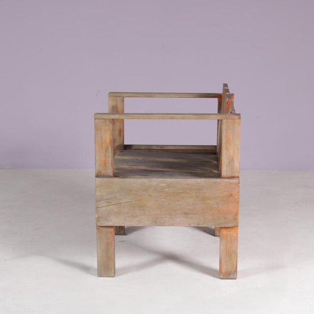 Crafted in the Netherlands during the 1960s, this teak wooden side chair is inspired by the iconic “Crate” furniture...