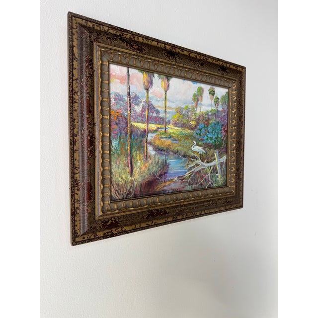 This charming vintage oil on canvas painting captures a quintessential Florida tropical landscape in the spirit of the...