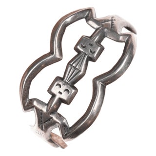 6 1/8" Large Francis Jones Navajo cast Yei silver cuff bracelet For Sale