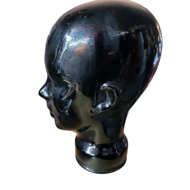Glass Black Glass Head Sculpture, 1970’s For Sale - Image 7 of 8