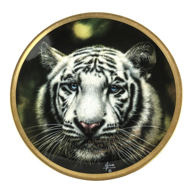 Vintage 1993 Porcelain Plate of White Tiger Signed Lenox For Sale