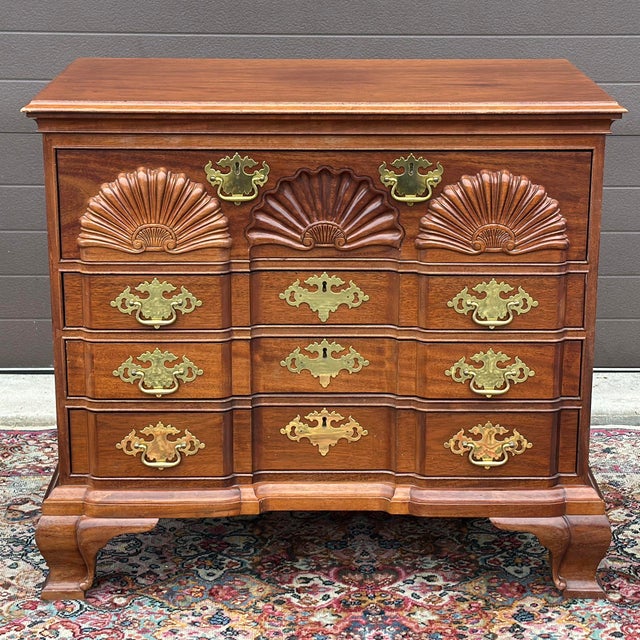 Fine reproduction of a block and shell carved mahogany chest after Townsend and Goddard c. 1765 Newport, Rhode Island....