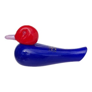 Gambaro Poggi Murano Vintage Red Blue Lavender Purple Italian Art Glass Bird Duck Figurine Paperweight For Sale