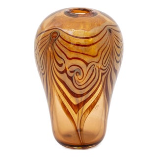 Modern Pulled Feather Amber Glass Vase, 1975 For Sale