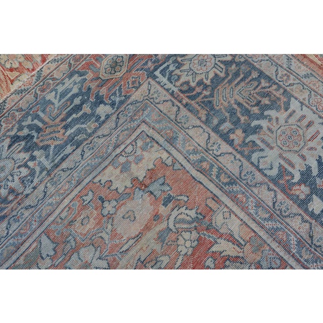 Hand Knotted Antique Persian Sultanabad Rug Faded Red and Blue Colors 10'4 X 13'2 For Sale - Image 15 of 15