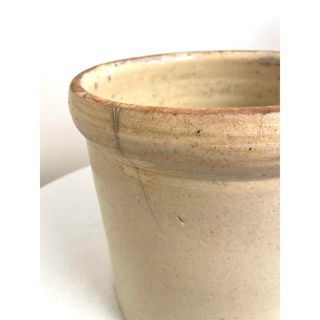 Antique Early American Salt-Glazed Cream & Cobalt Blue Large Stoneware Crock For Sale - Image 9 of 12