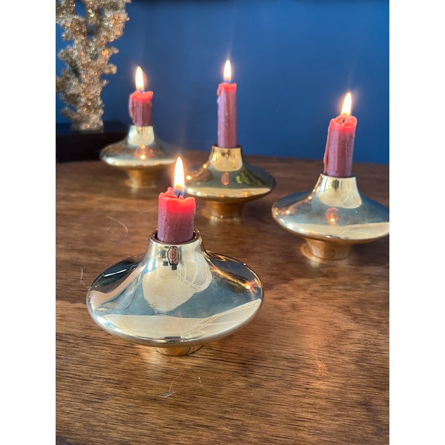 Metal Hein Studio Solid Brass Candle Holders Set of 4, Scandinavian Modern Candlesticks For Sale - Image 7 of 17