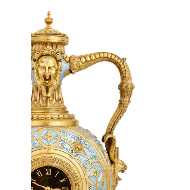 Robin's Egg Blue Antique French Gilt Bronze and Enamel Porcelain Urn-Form Clock, Mid 19th Century For Sale - Image 8 of 12