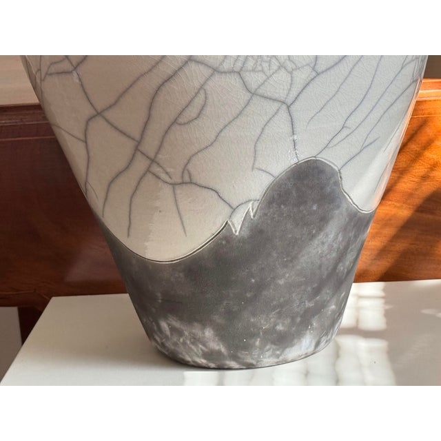 Large Signed Kerry Gonzalez Raku Pottery Vase With Crackle & Smoke Glaze, 22" For Sale - Image 4 of 12