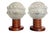 Mid-Century Portuguese Wood and Frosted Glass Table Lamps, 1960s, Set of 2 For Sale