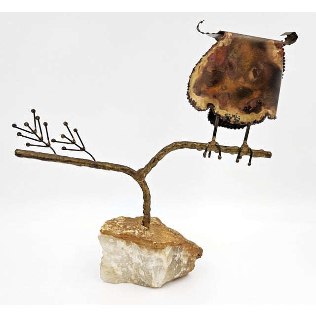 Rare Designer Curtis Jere Bronze Copper Stone Impressionism 3-D Owl Sculpture Circa 1967 Measurements: 11.75"T x 12.5"W x...