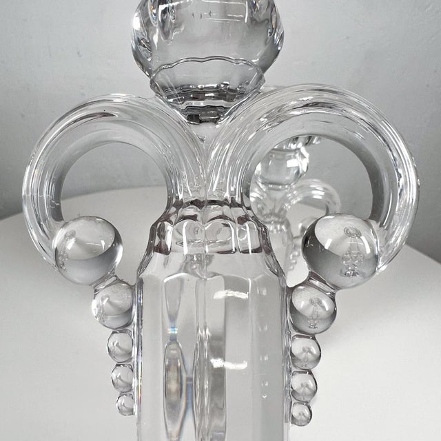 Transparent Art Deco Pair Crystal Candle Holders Scalloped Fleur De Lis Austria For Sale - Image 8 of 12