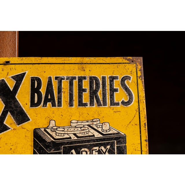 Industrial Vintage Apex Batteries Embossed Tin Litho Sign For Sale - Image 3 of 7