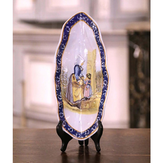 19th Century French Painted Faience Porquier Beau Quimper Crepe Dish Vide-Poche For Sale In Dallas - Image 6 of 7