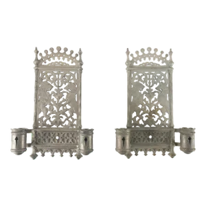 20th Century Gothic Revival Pewter Wall Candle Sconces
