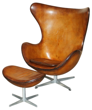 Set of Egg Chair and Footstool in Brown Leather from Fritz Hansen, 1968