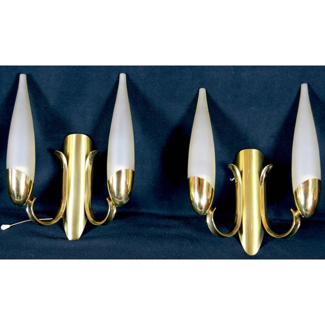 Mid 20th Century Angelo Lelli for Arredoluce Brass Double Sconces, Mid-Century Italy - A Pair For Sale - Image 5 of 5