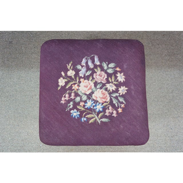 Wood Antique French Provincial Embroidered Needlepoint Vanity Bench Foot Stool 18" For Sale - Image 7 of 18