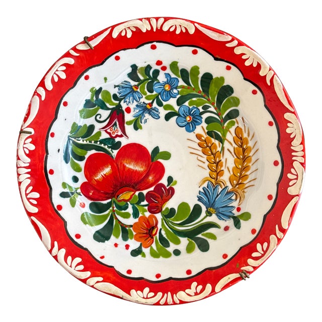 Vintage European Folk Art Wall Plate For Sale