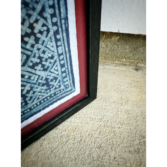 Vintage Indigo Boho Textile Wall Art | Framed Geometric Textile | Red & Turquoise For Sale - Image 9 of 11