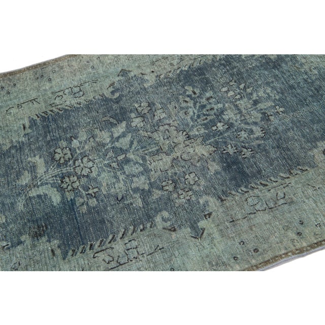 Handmade Persian Overdyed Wool Rug in Gray With Floral Design For Sale - Image 4 of 8