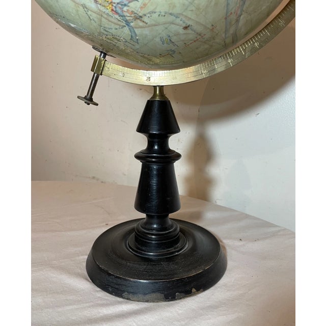 Large Terrestrial World Globe by J. Forest Early Grande 20th Century Wood Brass For Sale - Image 11 of 16
