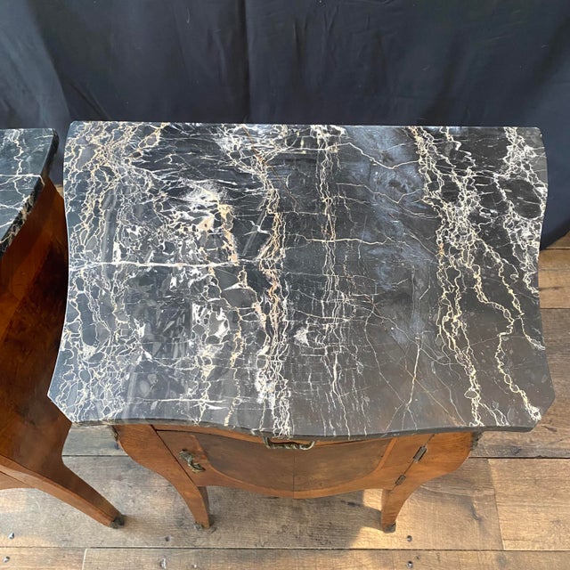 Antique French Louis XV Marble Top Nightstands -a Pair For Sale - Image 13 of 17