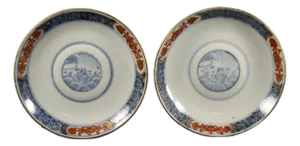 Pair of Japanese Small Imari Plates Sauce Bowls, 19th C. Edo/Meiji