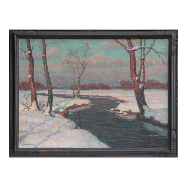 Jean-Jacques Berne-Bellecour, Snowy River Landscape, Oil Painting For Sale