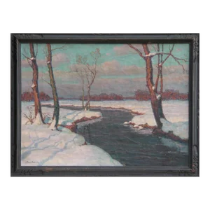 Jean-Jacques Berne-Bellecour, Snowy River Landscape, Oil Painting