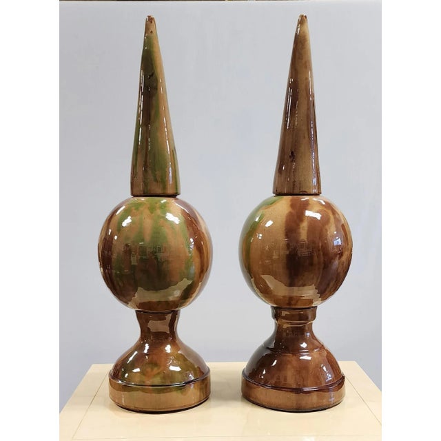Postmodern Late 20th Century Sancai Glazed Terracotta Obelisks- a Pair For Sale - Image 3 of 12