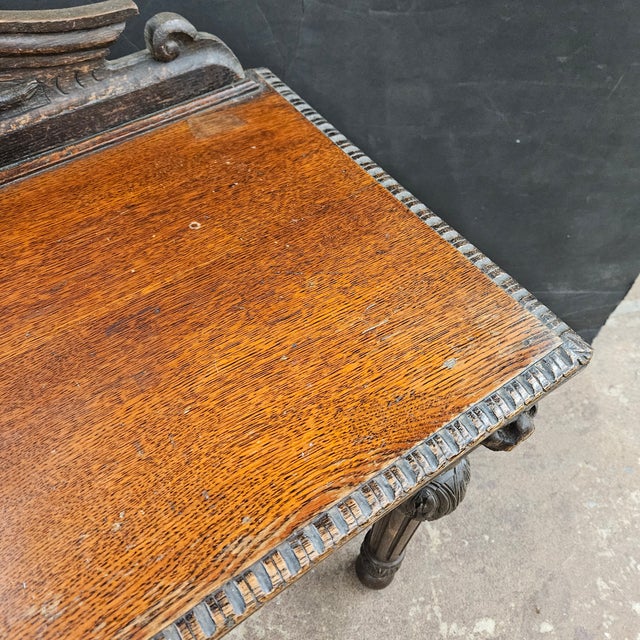 Victorian Late 19th Century Carved Oak Antique Victorian Hall Table For Sale - Image 3 of 18