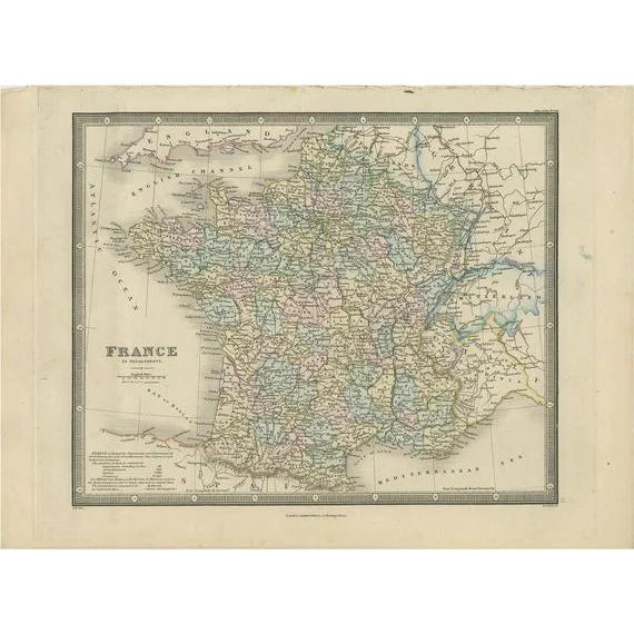 Antique Map of France in Departments by Wyld, 1845 For Sale