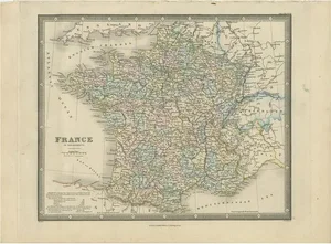 Antique Map of France in Departments by Wyld, 1845