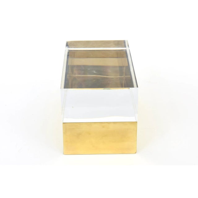 Casa Bella Vintage Rare Casa Bella Monumental Brass, Mirrored and Thick Lucite Two Part Box Italy For Sale - Image 4 of 12