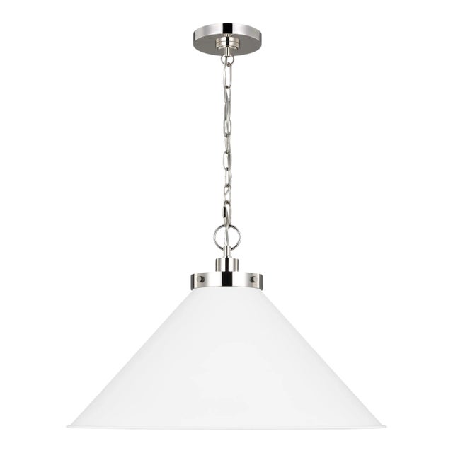 Chapman & Myers by Visual Comfort Studio Wellfleet Medium Wide Pendant, Matte White & Polished Nickel For Sale