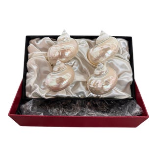Hans Turnwald Pearlized Hermit Shell Napkin Rings in Original Box For Sale