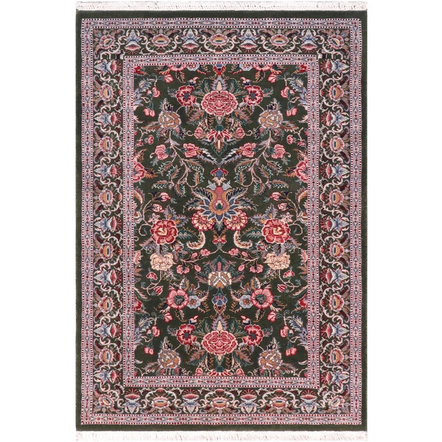 Elegant Floral 1990's Pak-Persian Green/Pink Wool Rug - 2'6'' X 4'3'' For Sale - Image 9 of 9