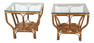 Pr. Mid Century Bamboo and Glass End Side Tables After Frankl
