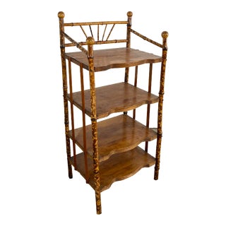 Vintage Scorched Bamboo Tiered Shelf For Sale