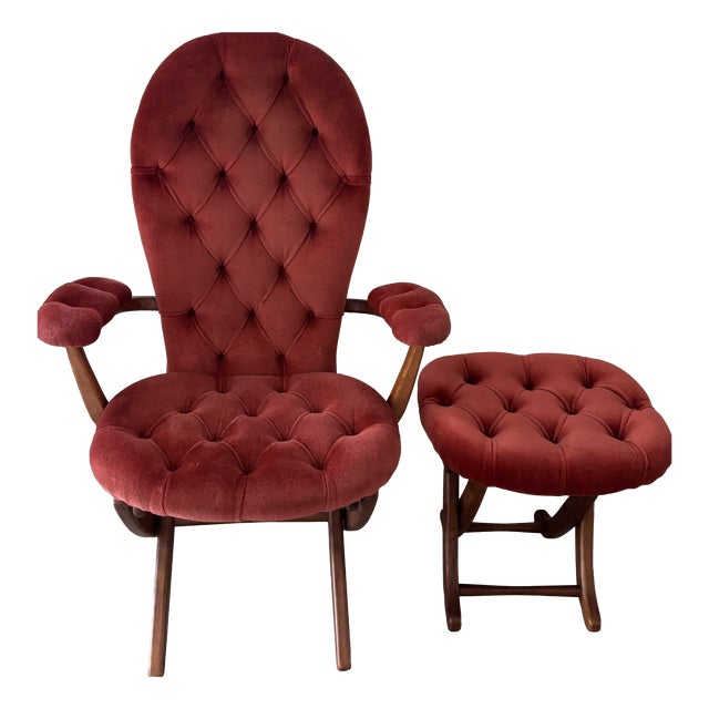 Set of Vintage Adjustable Armchair and Ottoman For Sale