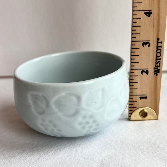 2000s Chinese Celadon Porcelain Engraved Raised Relief Grapes/Leaves