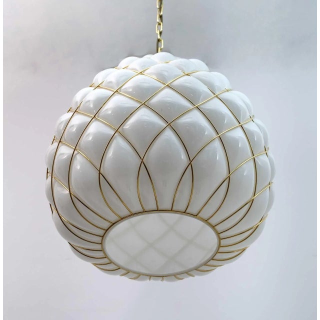 Modern White & Brass Pendant Lamp from Fontana Arte, 1990 For Sale - Image 6 of 8