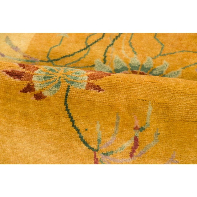Late 20th Century Contemporary Chinese Deco Style Gold & Coral Wool Runner by Rug & Kilim, India For Sale - Image 5 of 9
