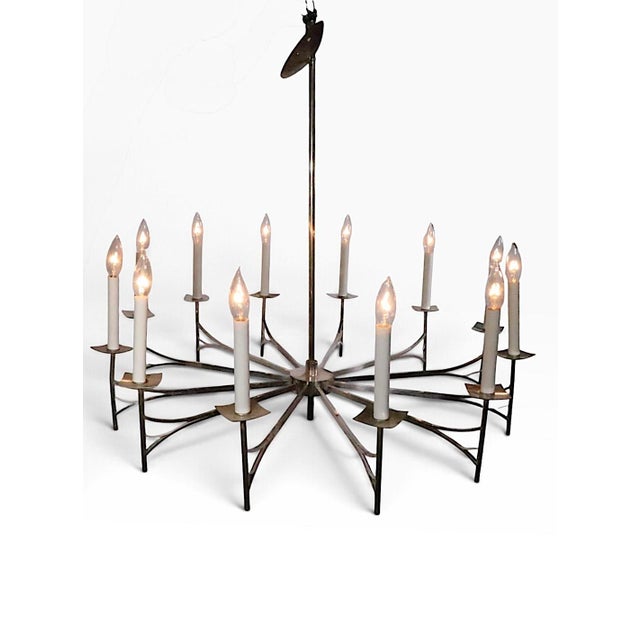 Massimo Scolari Large 12 Light Silver Plate Spoke Form Chandelier by Sciolari For Sale - Image 4 of 18
