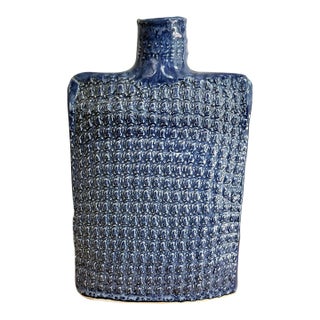 Vintage Blue Pottery Folk Art Vase For Sale