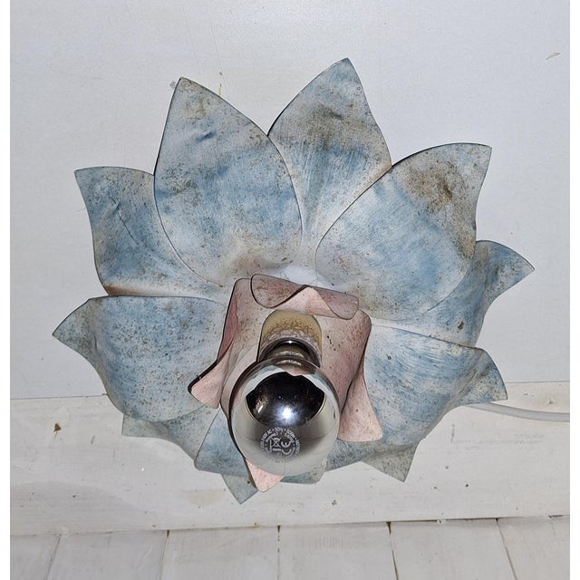 Blue Vintage Florentine Ceiling Lamp in Hand-Painted Metal, 1980s For Sale - Image 8 of 9