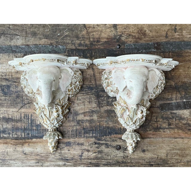 Vintage Elephant Motif Wall Brackets - A Pair For Sale - Image 11 of 15